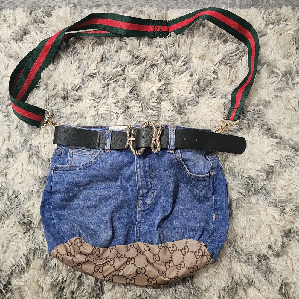 Gucci Blue and Brown Denim Crossbody Bag